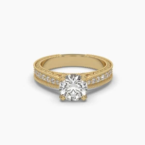 Round Moissanite Ever & Ever 18k Gold Plated Detailed Milgrain Engagement Ring - Picture 1 of 20