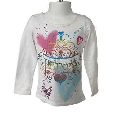 Camiseta blanca de manga larga 4T Arizona brillante corazón arco iris princesa Top para niñas Foto 1 de 2