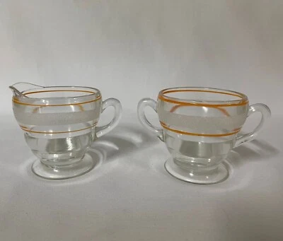 Juego de azucarero crema vintage Bartlett Collins vidrio con patas rayas anaranjadas MCM Foto 1 de 4