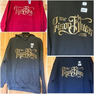 PRISON BLUE PRSN BLU Kapuzenpullover mit goldener Schrift, neu mit Etikett - Bild 1 von 5