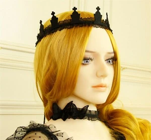 Women Halloween Party Witch Queen Lace Black Crown Tiara Or Butterfly Choker - Picture 1 of 14