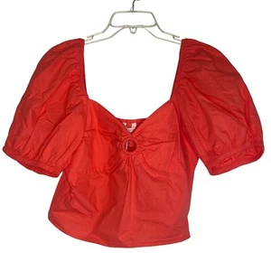 Sim & Sam XL Juniors Salmon Pink Coral Crop Top Balloon Sleeve Keyhole Front - Picture 1 of 4