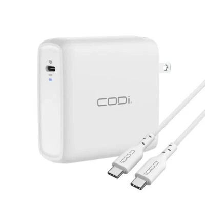 Codi A01118 100W Pared USB-C Cargador Rápido Entrega de Alimentación EPR Cable Trenzado Blanco Foto 1 de 4