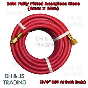 10m Red Acetylene Welding Hose Weld Gas Pipe 20 Bar 6mm Inner Bore 3/8" BSP Ends - Picture 1 of 1