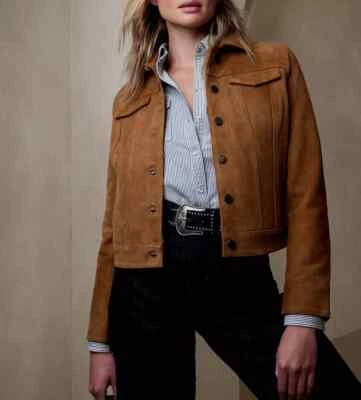 Brown Suede Leather Shirt for Women Casual New Handmade Stylish Genuine Soft - Photo 1/4