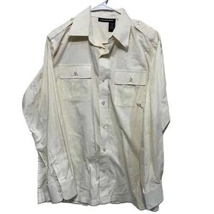 Rocawear Cream Embroidered Button Down Long Sleeve Shirt With Pockets Size M - Picture 1 of 6