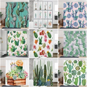 Hand Drawn Cactus Shower Curtain Bathroom Home Curtain with 12 Hooks Waterproof - Picture 1 of 21