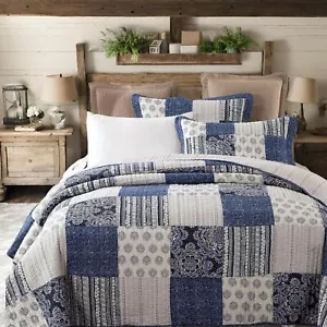 DaDa Bedding Denim Blue Elegance Patchwork Floral Bedspread Set - 100% Cotton... - Picture 1 of 9