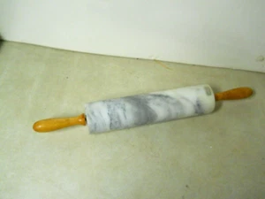 Gray & White Marble Rolling Pin w/ Wood Handles 18" - Picture 1 of 3