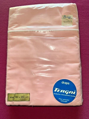 Drap ancien années 1970 tergal Rhône Poulenc textile rose  180 x 290 cm  D326 - Photo 1/4