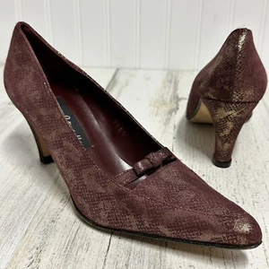 Vtg Y2K Elence Petrocelli Burgundy Wine Gold Snake Pointed Toe Pumps 8.5 AA - Picture 1 of 12
