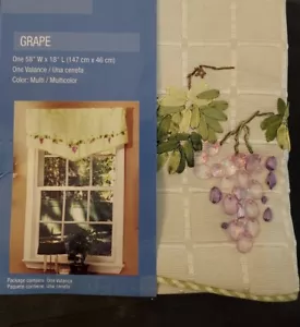 Designables Ivory Color w/Grape Embroidered/Beaded Curtain Valance 58"Wx18"L NEW - Picture 1 of 6