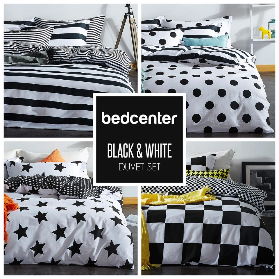 Black White Duvet Cover Set Twin Queen King Bedding Set 100% Cotton Twill - Image 1 of 1
