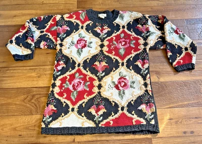 Suéter Esquinero De Colección Años 80 Cristal Kobe xCasual S Grueso Tejido Floral Cottagecore Foto 1 de 4
