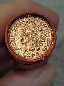 Bu Red 1906 Indian Head &Red VDB Reverse Ends Of Lincoln Wheat Cent Roll - Picture 1 of 11
