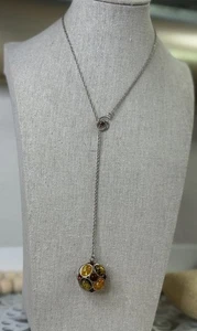 Sterling Silber Baltischer Bernstein Multi Stein Kugel Anhänger Lariat Halskette Handwerker - Bild 1 von 16