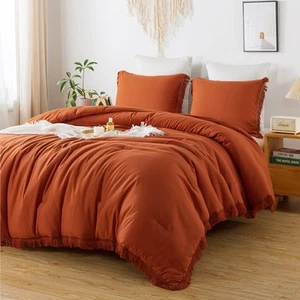 Andency King Size Comforter Set Burnt Orange, 3 Pieces Boho Terracotta Soft L... - Picture 1 of 6