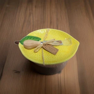 NEW CERAMIC LEMON CHEESE TRAY W/ KNIFE SPREADER ARLINGTON DESIGNS 8.25" X 6" - Picture 1 of 4