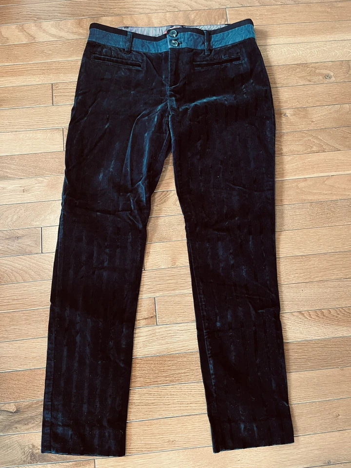 Cartonnier Women’s Size 6 Black Velveteen Pin Striped Pants - Image 1 of 2
