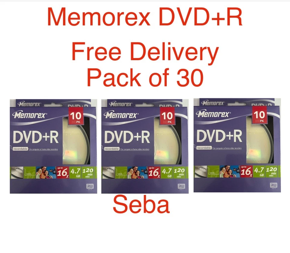 30 x  Memorex DVD+R 16x 4.7GB 120 mins Blank Discs Spindle - Image 1 of 1