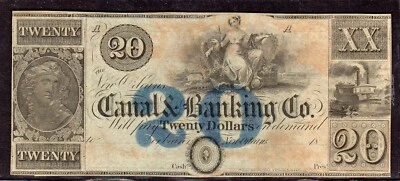 $20 "CANAL BANKING COMPANY" New Orleans ~ RARE ~ 1800'S $20 ~ UNCIRCULATED!! - Image 1 of 3