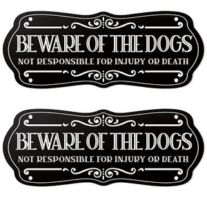 2 Pieces Dog Sign for Fence Beware of Warning Signs Metal Aluminum Black - Picture 1 of 7