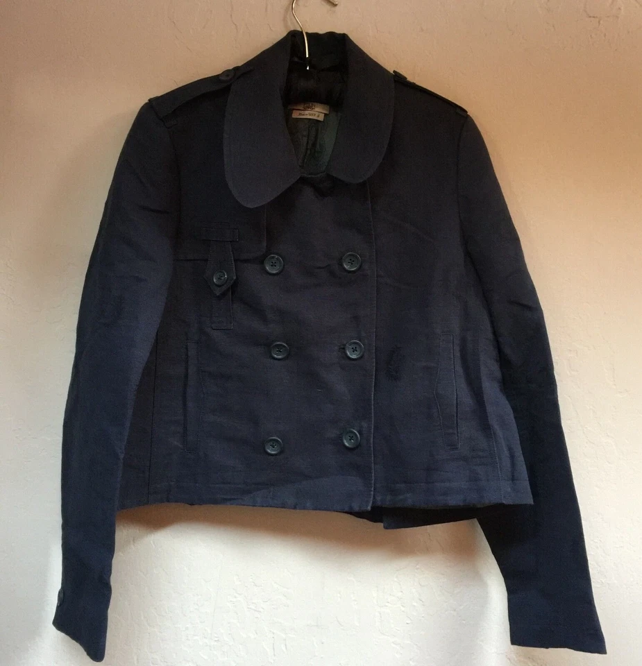 Chaqueta Blazer Edun Para Mujer Doble Pecho Recortada Grande Azul Mangas Largas EE. UU. Foto 1 de 4