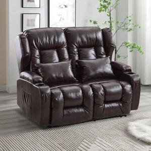 Loveseat Recliner Chair Faux Leather Modern Reclining Sofa Home Theater Seating - Picture 1 of 50
