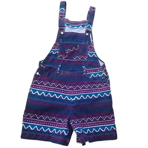 Vintage 90s Aztec Print Shortalls Overalls Womens S Baggy Purple Green Cotton - Bild 1 von 11