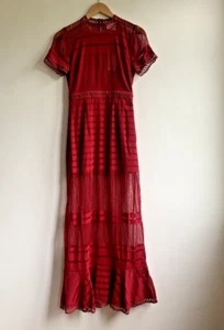 Foxiedox Dress Maxi Size S UK 8/10 Stripe Lace Red Party Xmas - Picture 1 of 7
