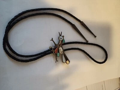 Corbata Zuni Roadrunner Bolo con cordón trenzado con puntas plateadas Foto 1 de 4