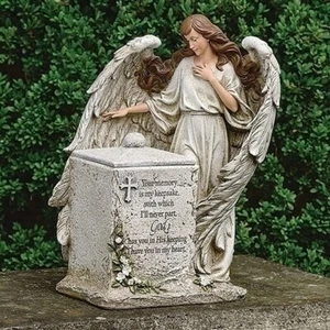 GUARDIAN ANGEL MEMORIAL BOX WITH VERSE - GARDEN STATUE - Picture 1 of 1