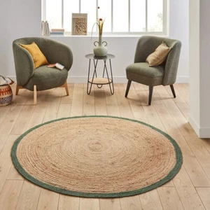 Rug Round Jute Design Rug Braided Farmhouse Natural Jute Area Rug 100% Natural - Picture 1 of 8