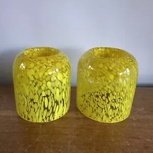 Handgefertigte Kunst Glas Kerzenständer Paar gelbe Punkte Teelichthalter Murano - Bild 1 von 9
