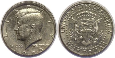 1988-P 50C Kennedy Half Dollar Misaligned Die Mint Error Circulated - Image 1 of 3