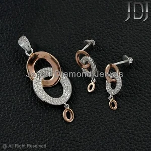14K Oro Rosa Natural Pavé Diamante Colgante Pendiente Navidad Regalo Joyería Set - Imagen 1 de 14