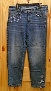 Pantalones de mezclilla Jill calce auténtico ajustados al tobillo para mujer talla 16 azul bordado - Imagen 1 de 9