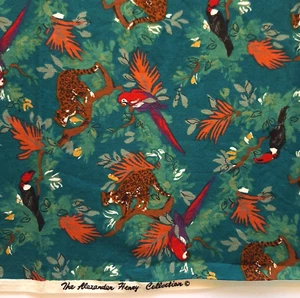A. Henry Jungle Animals Birds Multi on Dark Green Quilting Cotton Fabric 34" L - Picture 1 of 11