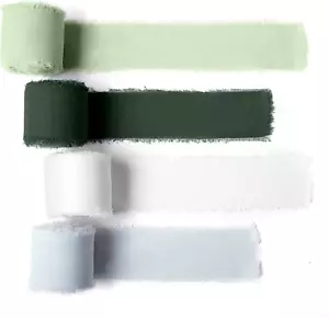 Chiffon Fringe Ribbon, 4 Rolls 1.5" X 7 Yd Frayed Edges Hand Dyed Ribbon for Wed - Picture 1 of 5