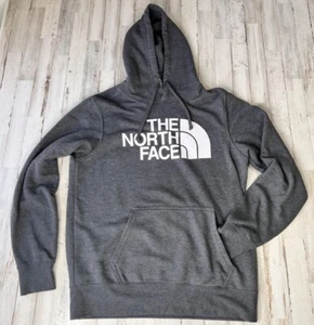 North Face Sweatshirt Mens Medium Hoodie Spellout Grey Long Sleeve Fleece - Picture 1 of 10