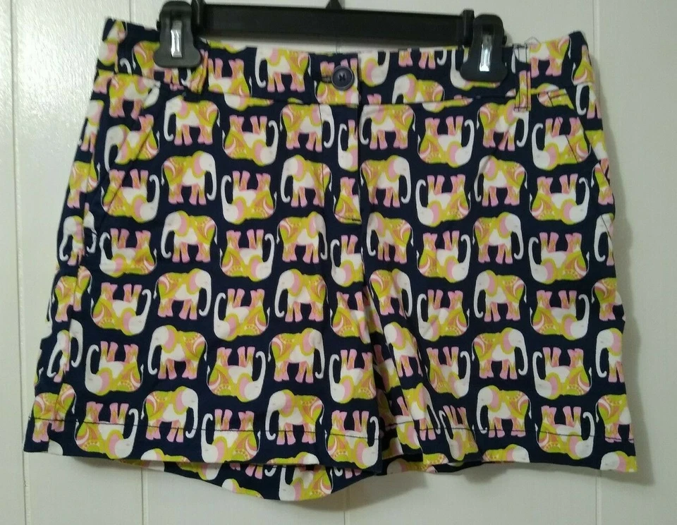 Pantalones Cortos Para Mujer Crown & Ivy Azul Rosa Verde Estampado Elefante Talla 6 Foto 1 de 4