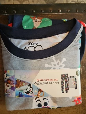 Disney NEW WMNS XL (16-18) 2 PIECE PAJAMAS 100 Yrs Of Disney Animation  - Image 1 of 3