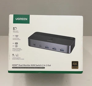 -New- UGREEN AK500 HDMI KVM Switch 4K@60Hz Dual Monitor PC Switch - Picture 1 of 4