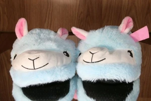 Llama Kids Sz XL (12-13) Slippers Blue/Lt Pink Plush Gift Soft Cozy New ! - Picture 1 of 10