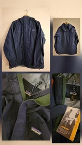NWT VTG Patagonia STORM Waterproof HOODED Jacket Coat BLUE GREEN MEDIUM M Y2K - Picture 1 of 16