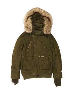 KHUJO Mens Hooded Bomber Jacket UK 38 Medium Green Polyester BU02 - Picture 1 of 3
