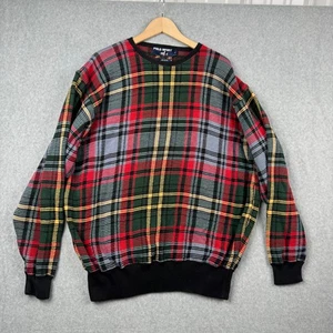 Polo Ralph Lauren Sport Sweater Mens L Pullover Crew Plaid Red Blue VTG Cotton - Picture 1 of 7