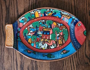 NEU Mexikanische Volkskunst Fischteller Wandplatte handbemalt Keramik *Ein Tag Werk* - Bild 1 von 11