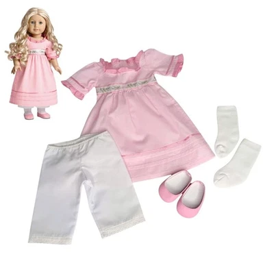 American Girl Caroline Meet Conjunto Muñeca Rosa Vestido Zapatos Calcetines Pantaletas Pantalón Foto 1 de 4