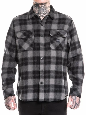 Camisa de franela de diamantes Sullen para hombre estilo tatuaje a cuadros manga larga con botones Foto 1 de 4